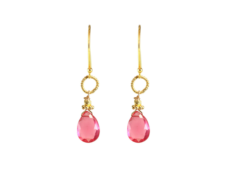Gold Rubellite Quartz Rope Link Earring-Earrings-Vixen Collection, Day Spa and Women's Boutique Located in Seattle, Washington
