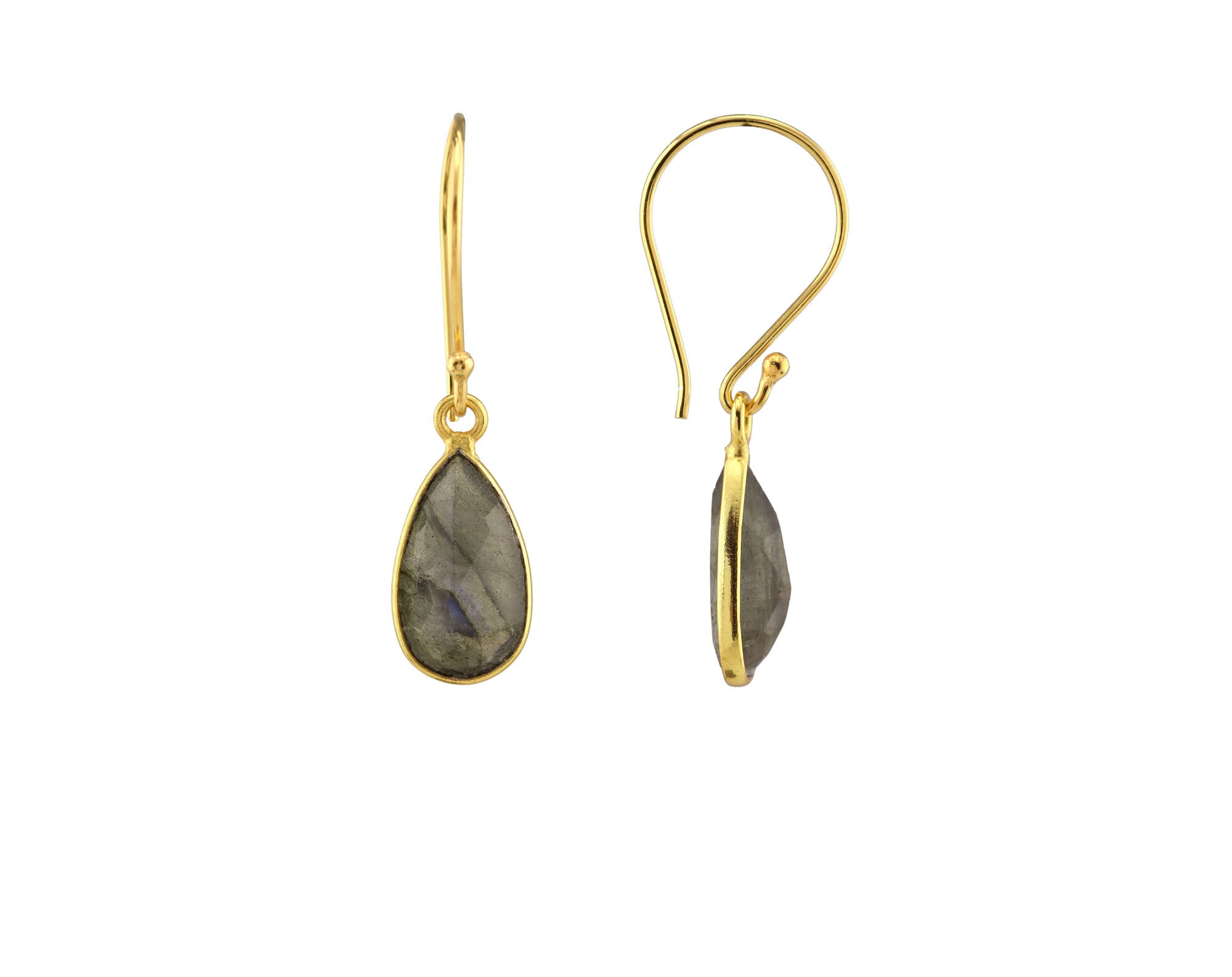 Labradorite Teardrop Gold Bezel Earring-Earrings-Vixen Collection, Day Spa and Women's Boutique Located in Seattle, Washington