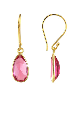 Gold Rubellite Quartz Teardrop Earring-Earrings-Vixen Collection, Day Spa and Women's Boutique Located in Seattle, Washington