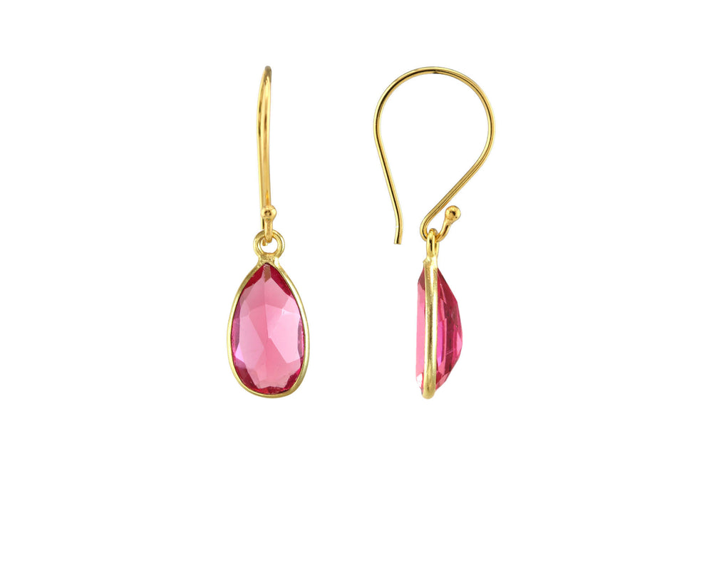 Gold Rubellite Quartz Teardrop Earring-Earrings-Vixen Collection, Day Spa and Women's Boutique Located in Seattle, Washington