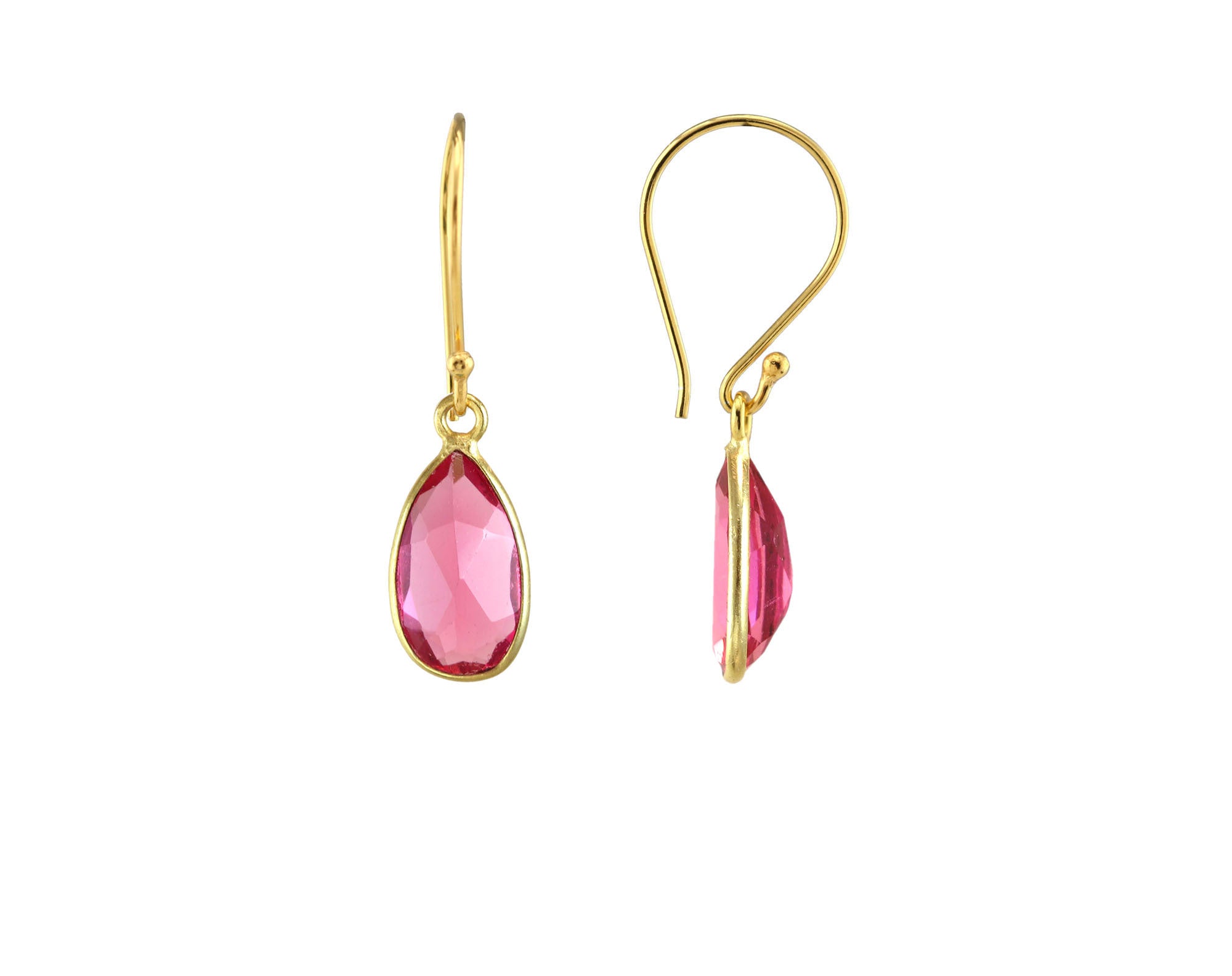 Gold Rubellite Quartz Teardrop Earring-Earrings-Vixen Collection, Day Spa and Women's Boutique Located in Seattle, Washington