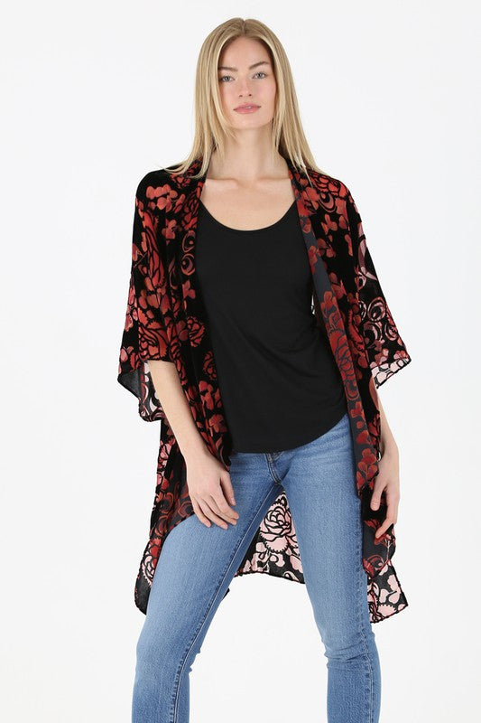 Front View. Fallen Rose Kimono-Kimonos-Vixen Collection, Day Spa and Women's Boutique Located in Seattle, Washington