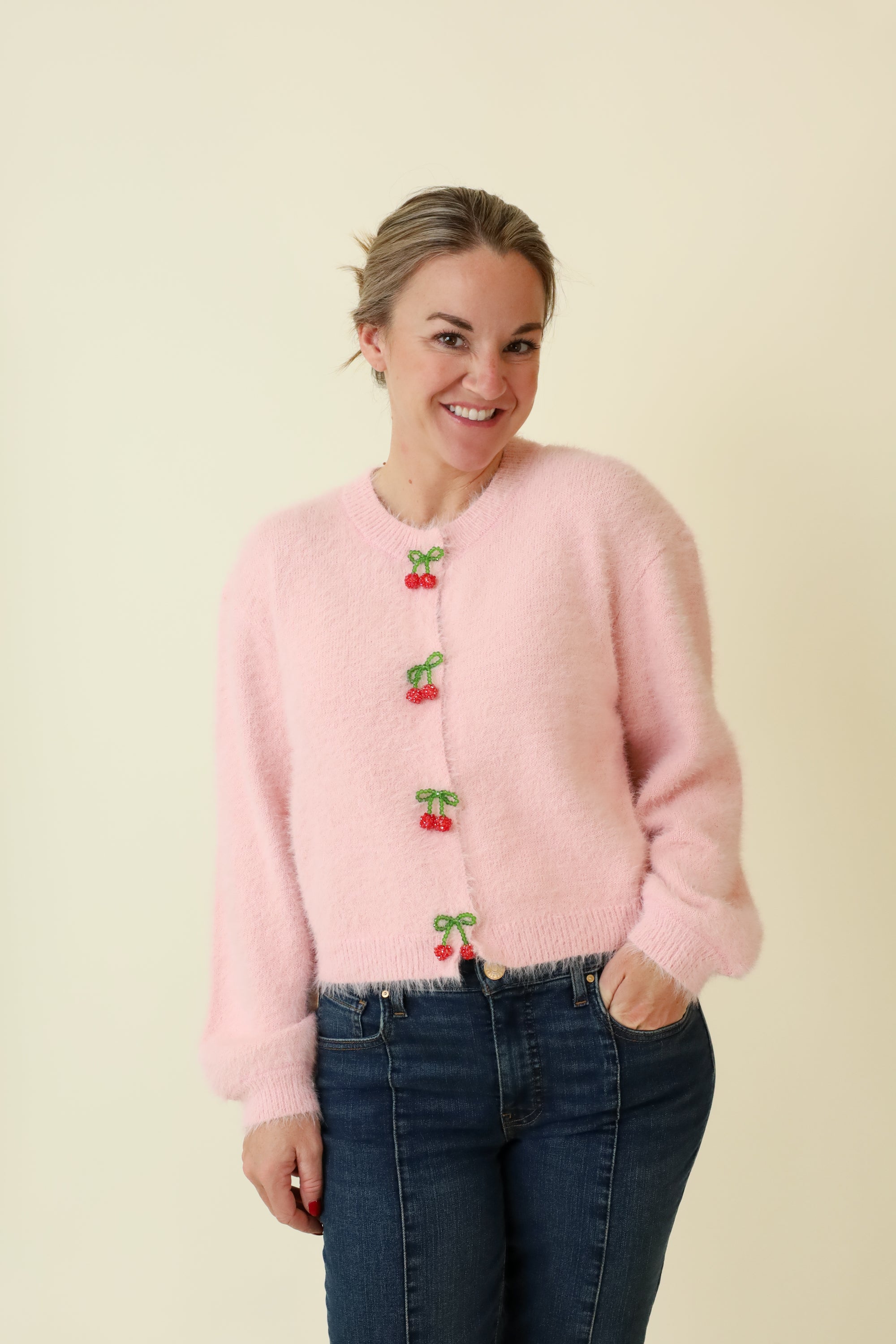 Women's Pink Cherry Button Up Top | Vixen Collection
