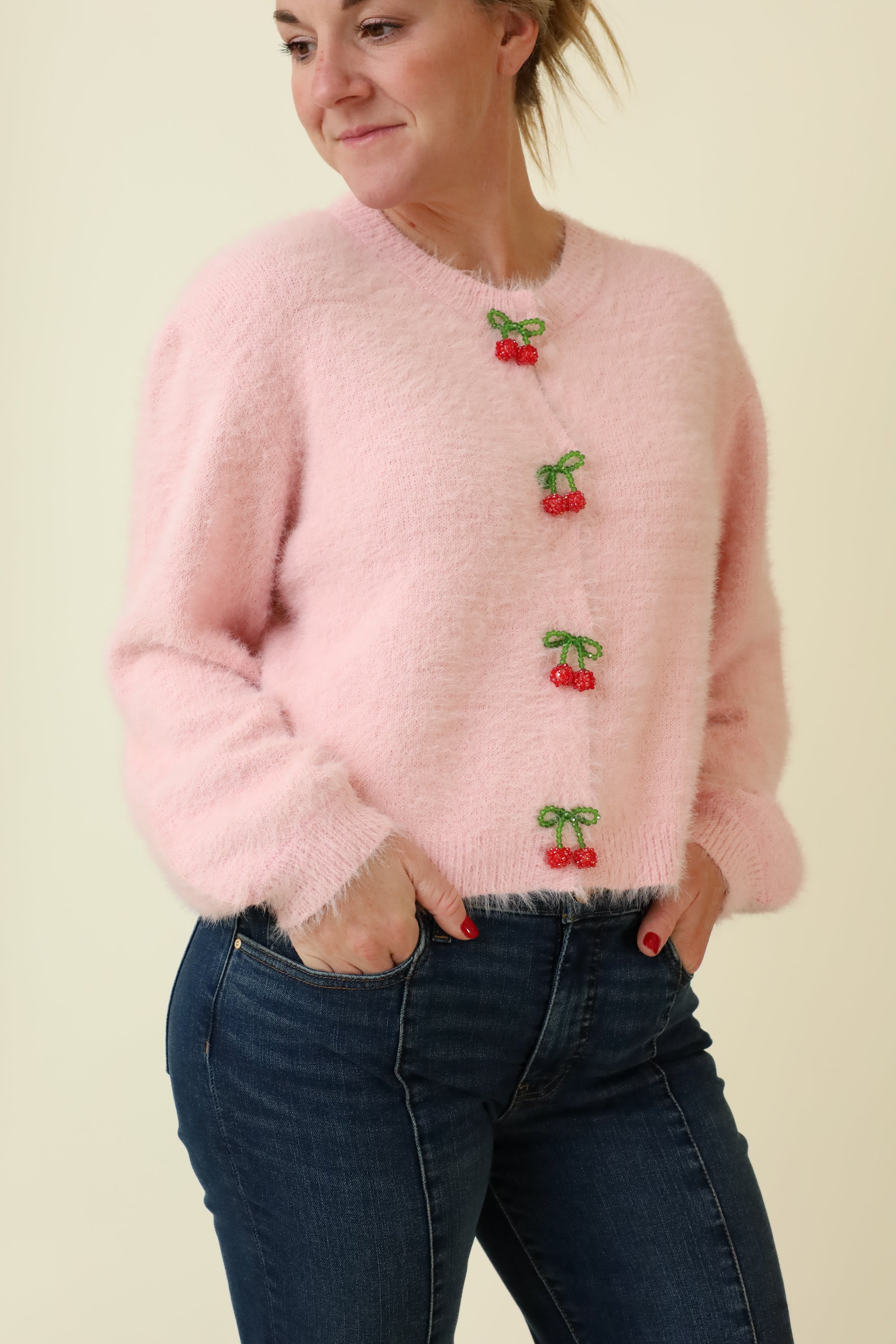 Women's Pink Cherry Button Up Top | Vixen Collection