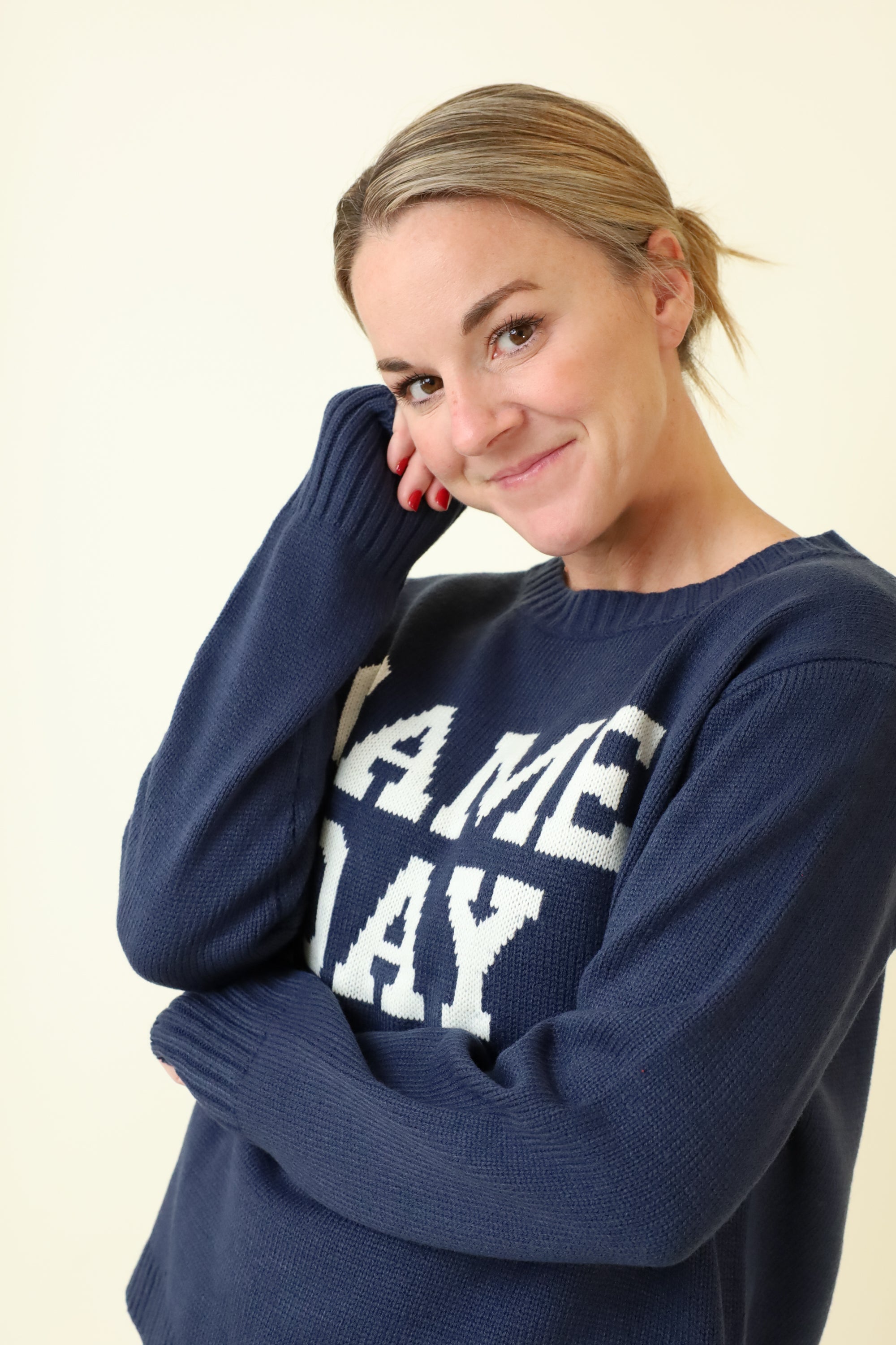 HYSTERIC GLAMOUR】Vixen girl sweater Game Day Sweater - Navy ⁄ Small
