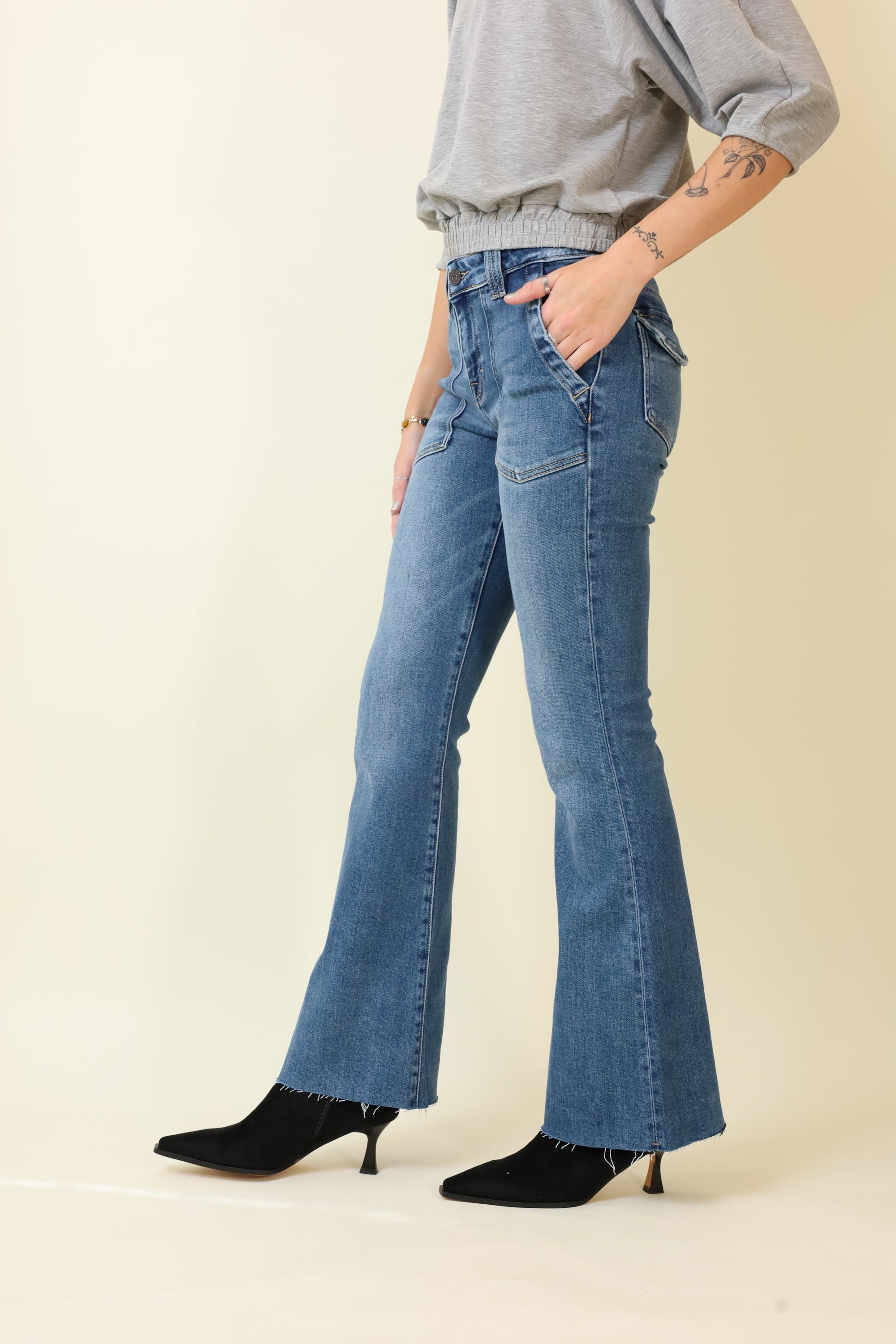 Happi Flare Jeans w/ Patch Pockets-Denim-Vixen Collection, Day Spa and Women's Boutique Located in Seattle, Washington