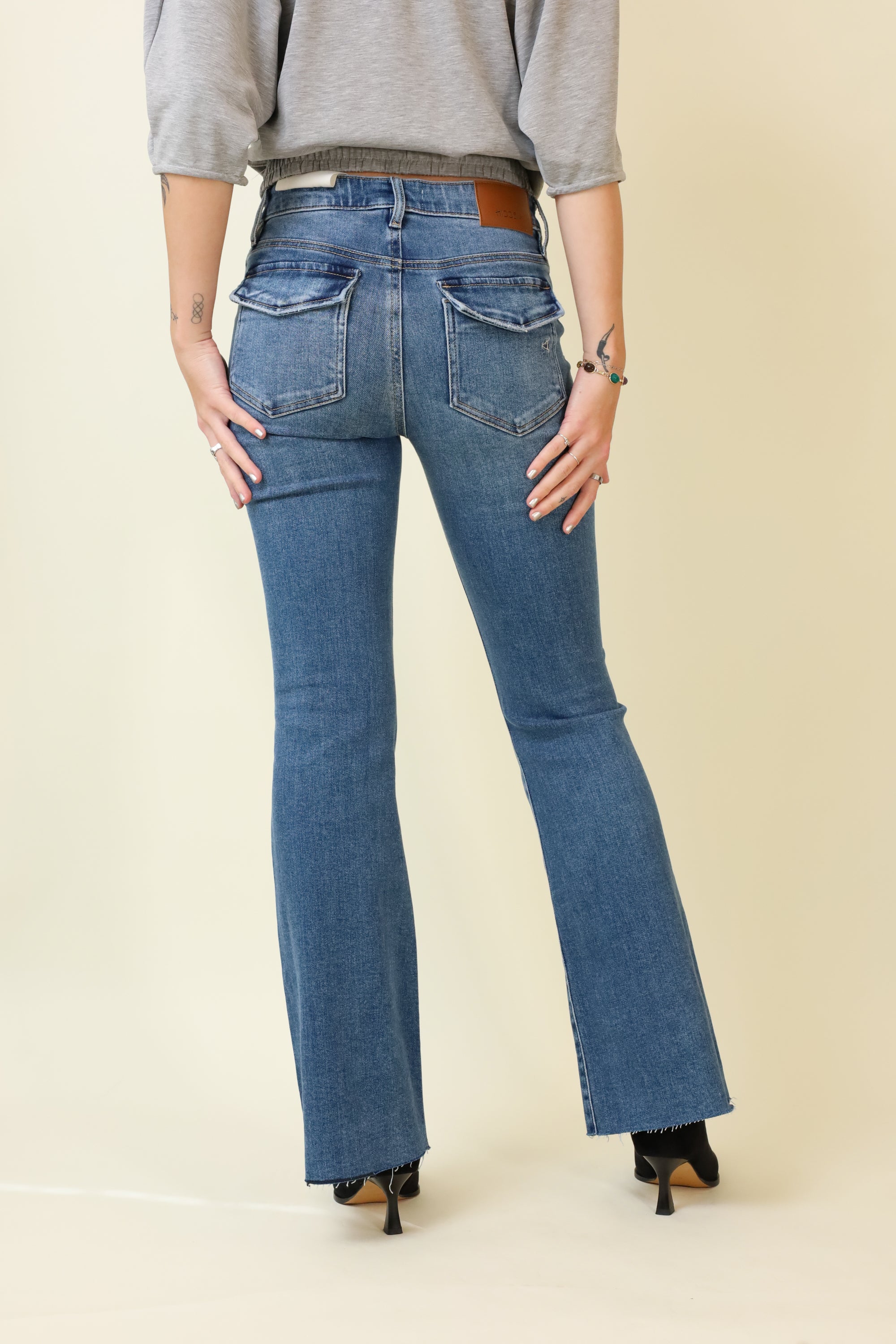 Happi Flare Jeans w/ Patch Pockets-Denim-Vixen Collection, Day Spa and Women's Boutique Located in Seattle, Washington
