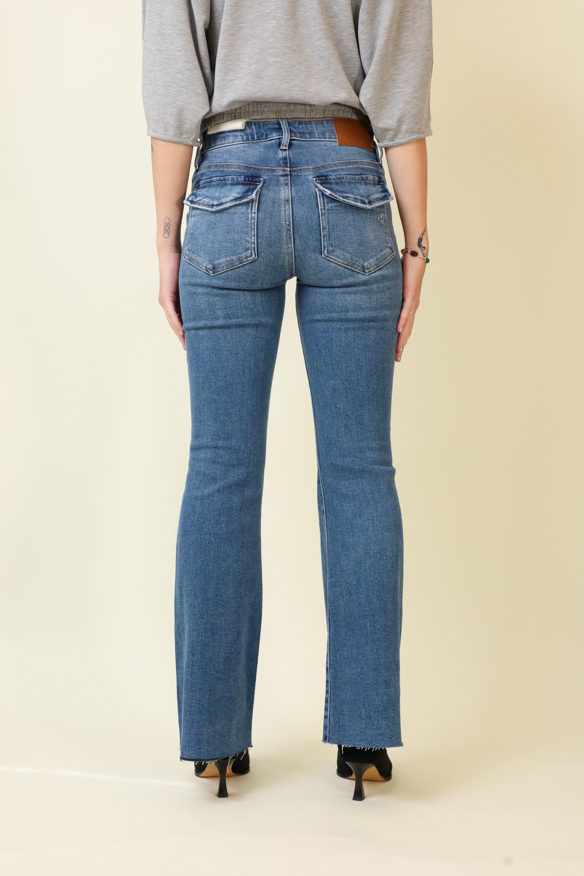 Happi Flare Jeans w/ Patch Pockets-Denim-Vixen Collection, Day Spa and Women's Boutique Located in Seattle, Washington