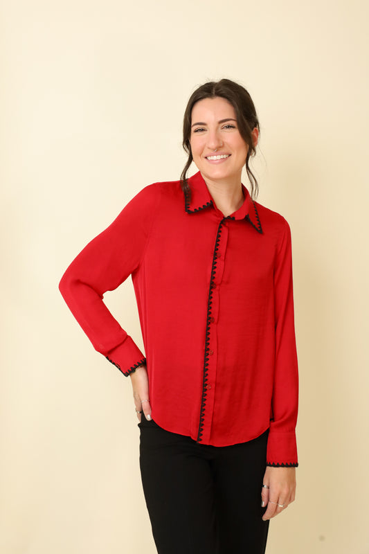 Simone Stitch Button-Up Blouse-Long Sleeves-Vixen Collection, Day Spa and Women's Boutique Located in Seattle, Washington