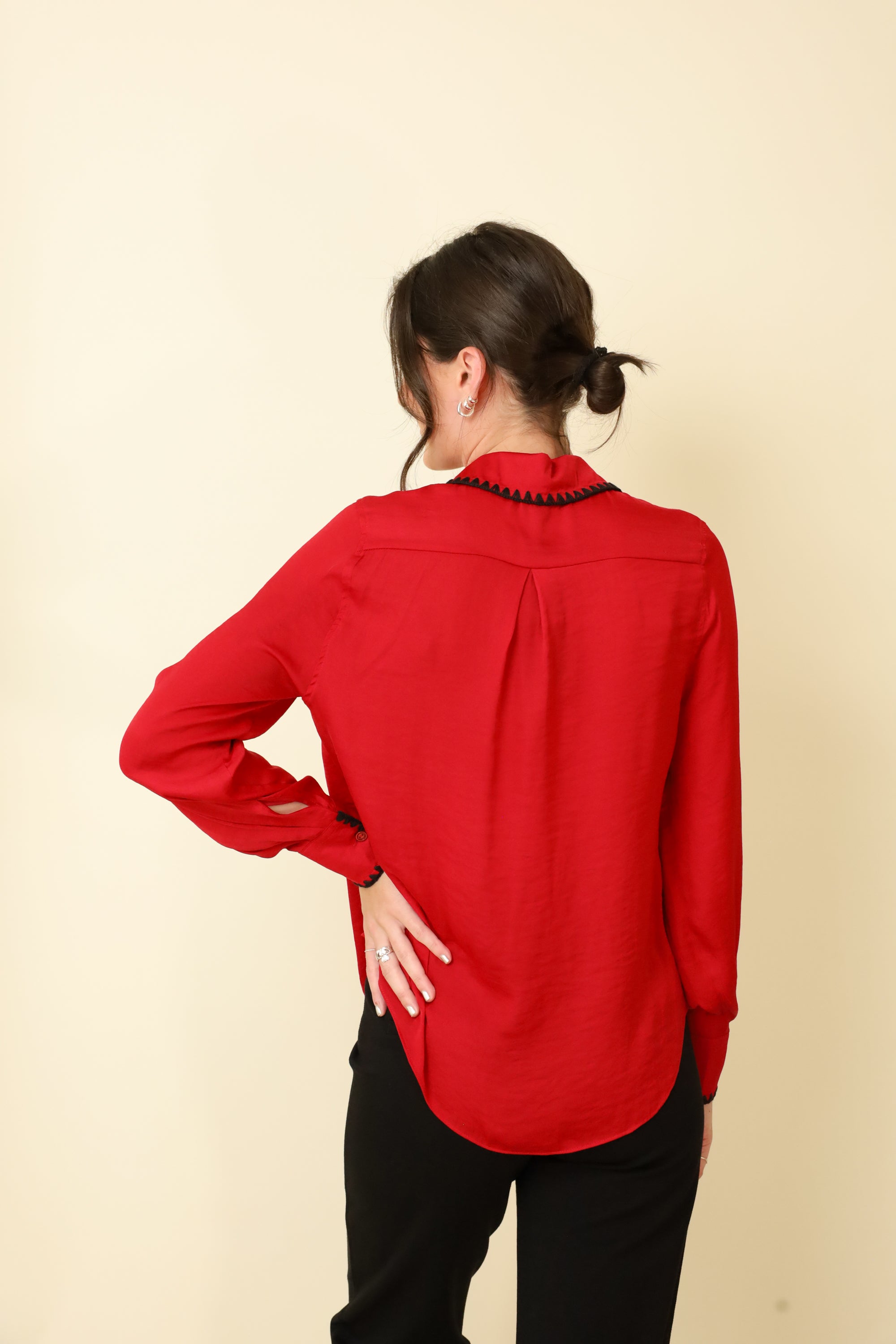 Simone Stitch Button-Up Blouse-Long Sleeves-Vixen Collection, Day Spa and Women's Boutique Located in Seattle, Washington