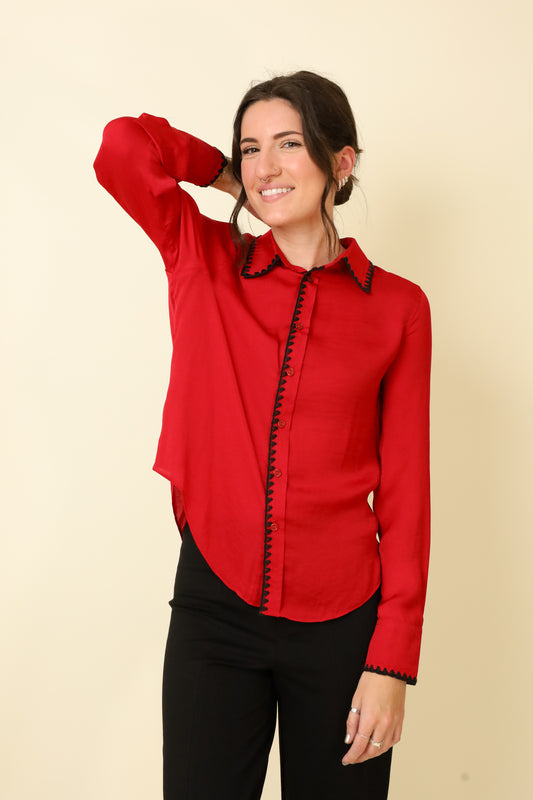 Simone Stitch Button-Up Blouse-Long Sleeves-Vixen Collection, Day Spa and Women's Boutique Located in Seattle, Washington