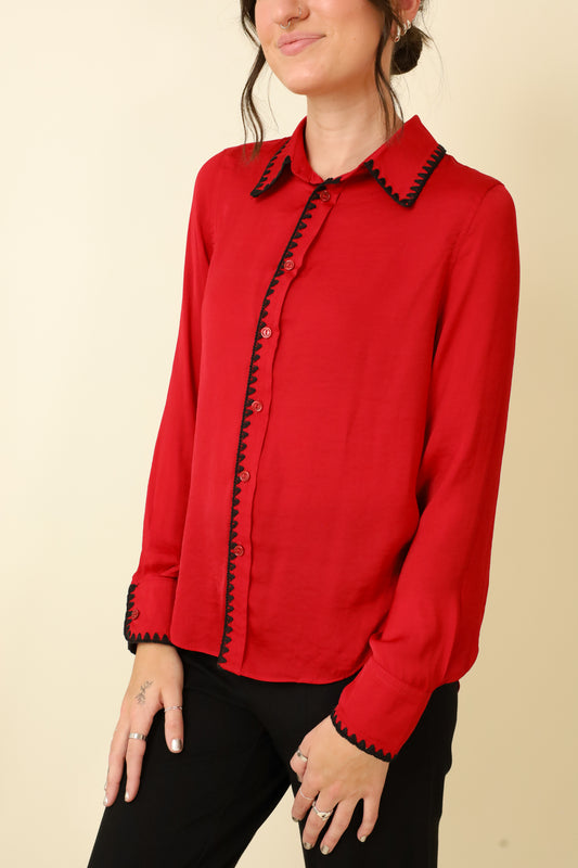 Simone Stitch Button-Up Blouse-Long Sleeves-Vixen Collection, Day Spa and Women's Boutique Located in Seattle, Washington