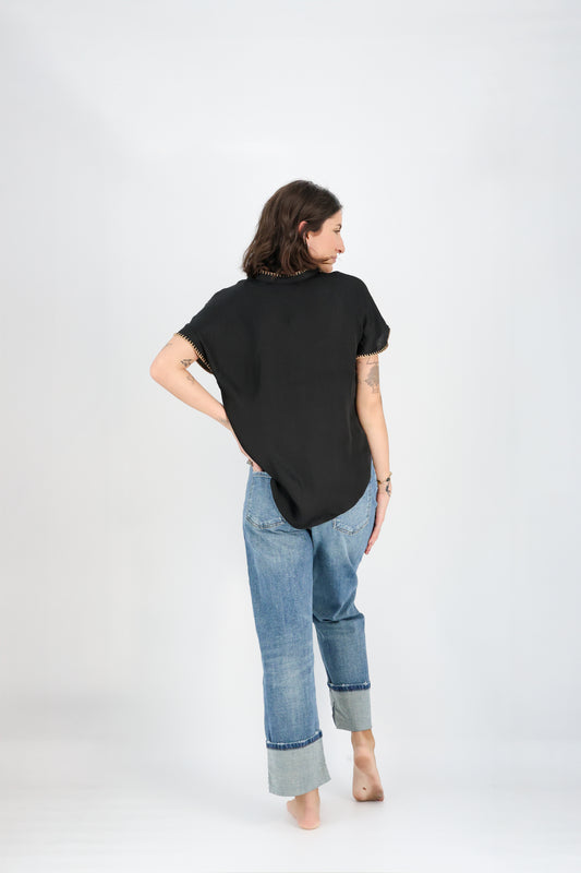 Margaux Stitch Blouse-Short Sleeves-Vixen Collection, Day Spa and Women's Boutique Located in Seattle, Washington