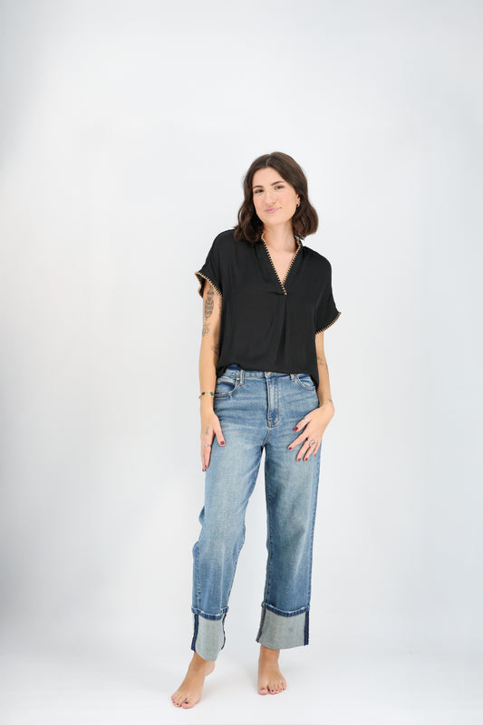 Margaux Stitch Blouse-Short Sleeves-Vixen Collection, Day Spa and Women's Boutique Located in Seattle, Washington
