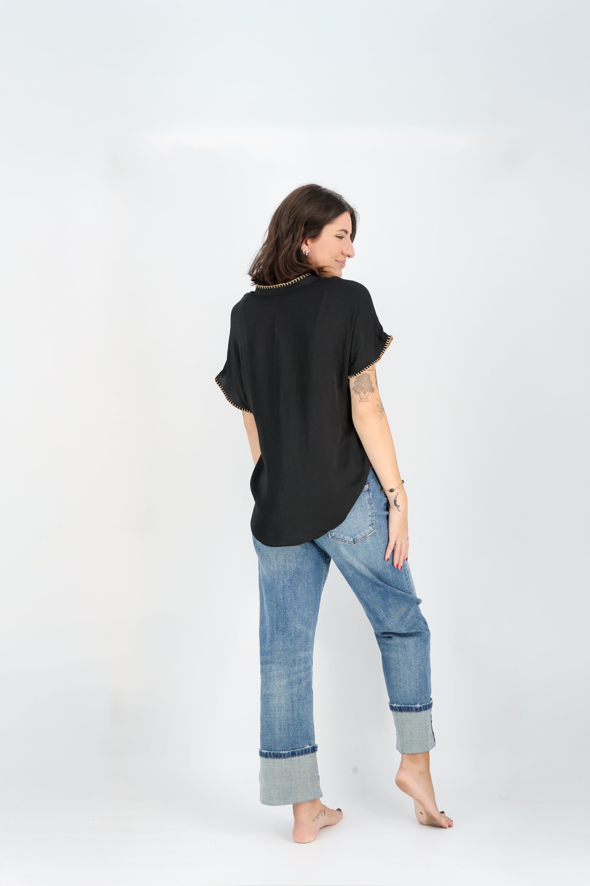 Margaux Stitch Blouse-Short Sleeves-Vixen Collection, Day Spa and Women's Boutique Located in Seattle, Washington