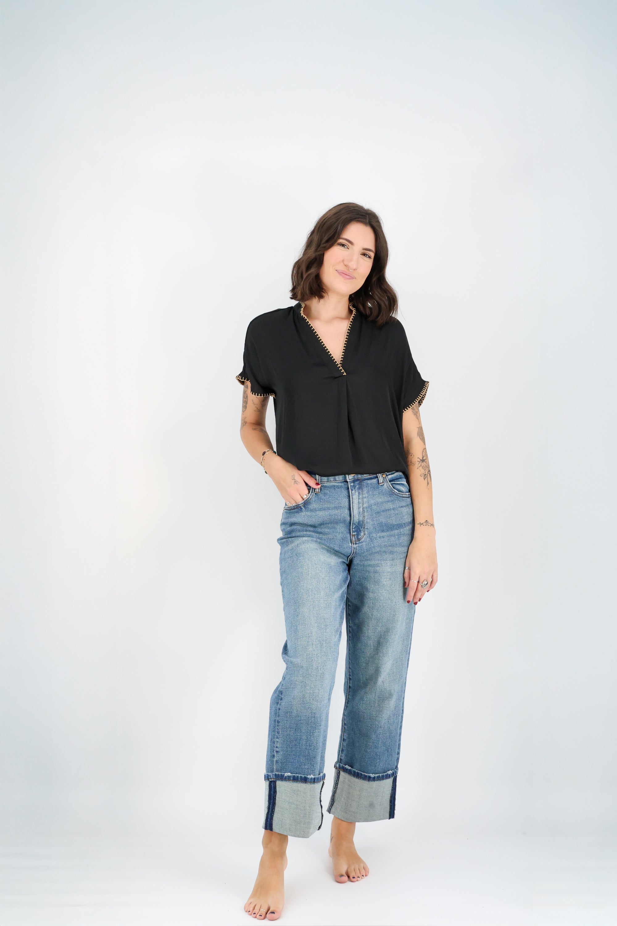 Margaux Stitch Blouse-Short Sleeves-Vixen Collection, Day Spa and Women's Boutique Located in Seattle, Washington