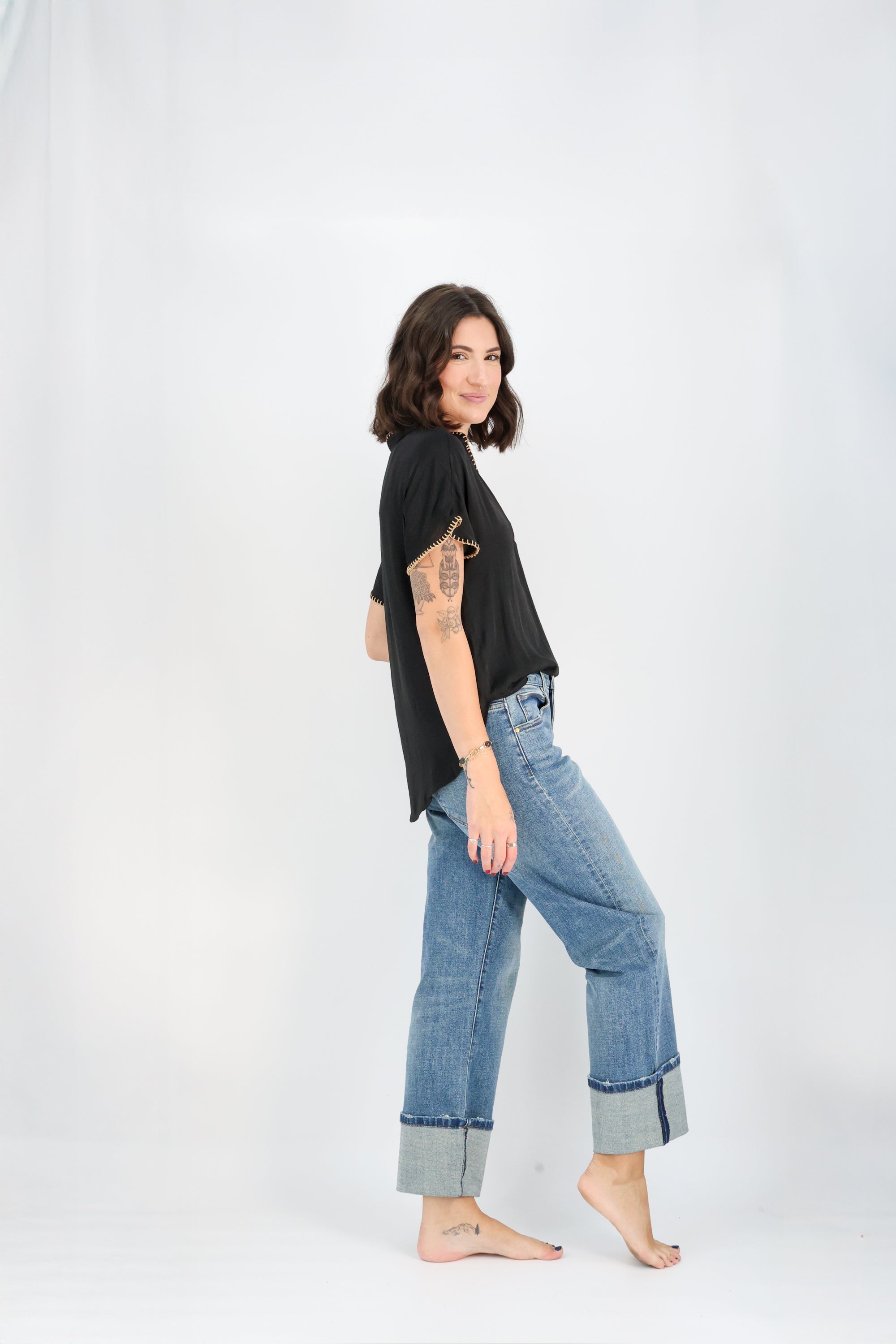 Margaux Stitch Blouse-Short Sleeves-Vixen Collection, Day Spa and Women's Boutique Located in Seattle, Washington