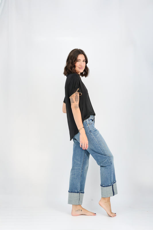 Margaux Stitch Blouse-Short Sleeves-Vixen Collection, Day Spa and Women's Boutique Located in Seattle, Washington