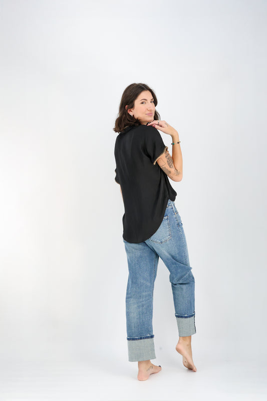 Margaux Stitch Blouse-Short Sleeves-Vixen Collection, Day Spa and Women's Boutique Located in Seattle, Washington