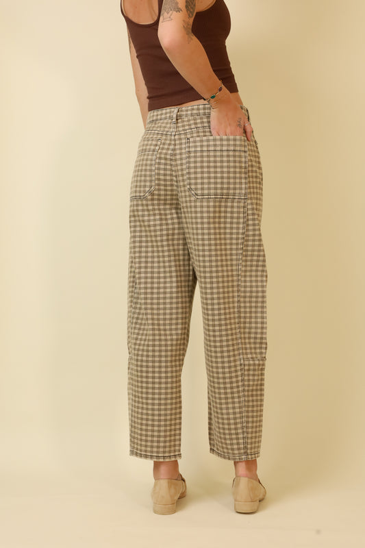 Cafe Check Barrel Pants-Pants-Vixen Collection, Day Spa and Women's Boutique Located in Seattle, Washington