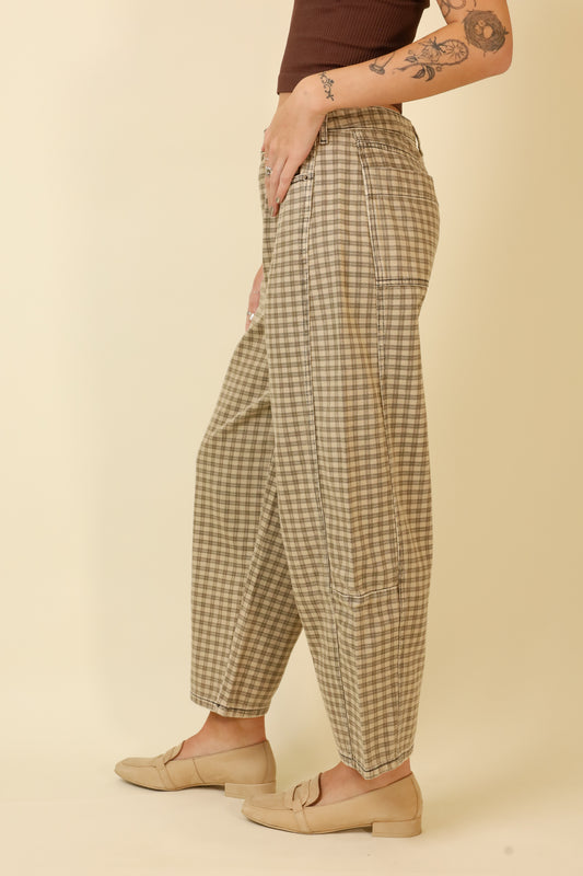 Cafe Check Barrel Pants-Pants-Vixen Collection, Day Spa and Women's Boutique Located in Seattle, Washington