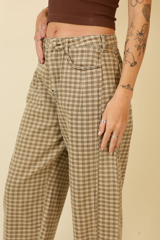 Cafe Check Barrel Pants-Pants-Vixen Collection, Day Spa and Women's Boutique Located in Seattle, Washington