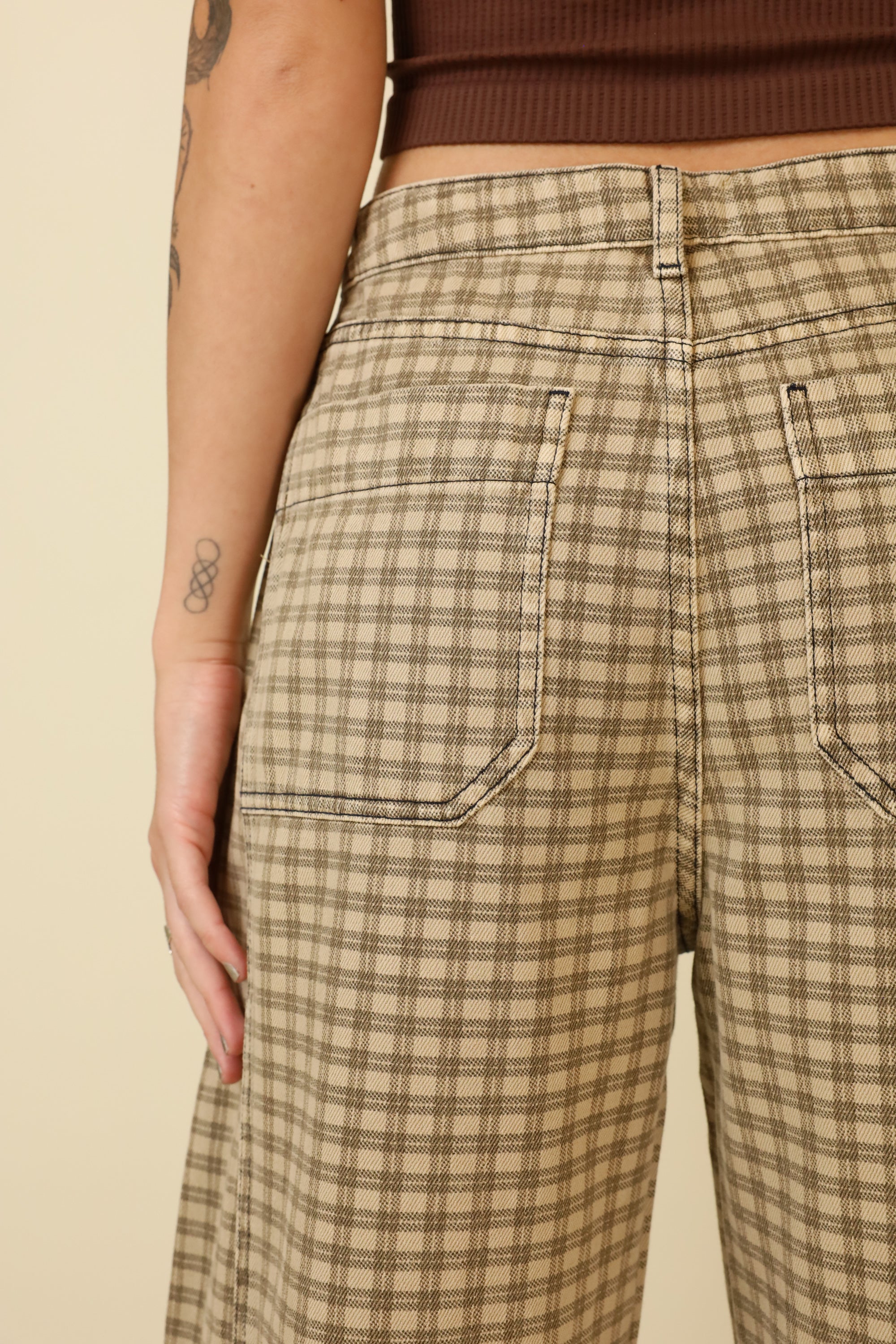 Cafe Check Barrel Pants-Pants-Vixen Collection, Day Spa and Women's Boutique Located in Seattle, Washington