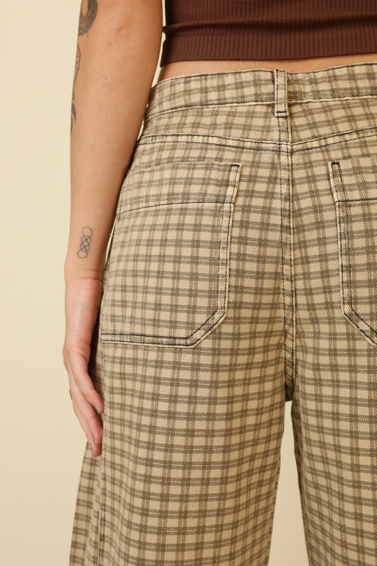 Cafe Check Barrel Pants-Pants-Vixen Collection, Day Spa and Women's Boutique Located in Seattle, Washington