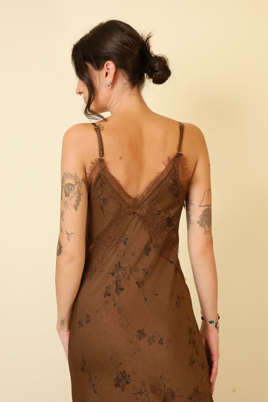 Toffee Bloom Satin Dress-Dresses-Vixen Collection, Day Spa and Women's Boutique Located in Seattle, Washington