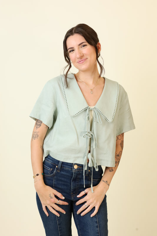 Lagoon Lace Blouse-Short Sleeves-Vixen Collection, Day Spa and Women's Boutique Located in Seattle, Washington