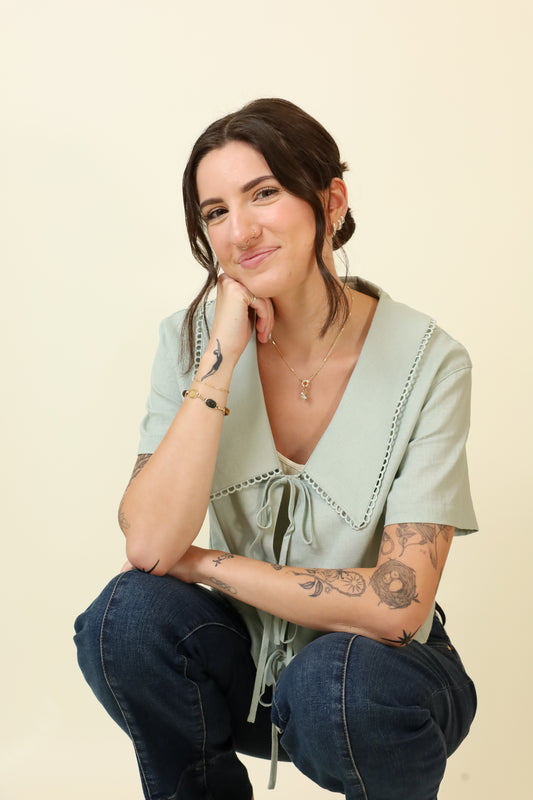 Lagoon Lace Blouse-Short Sleeves-Vixen Collection, Day Spa and Women's Boutique Located in Seattle, Washington