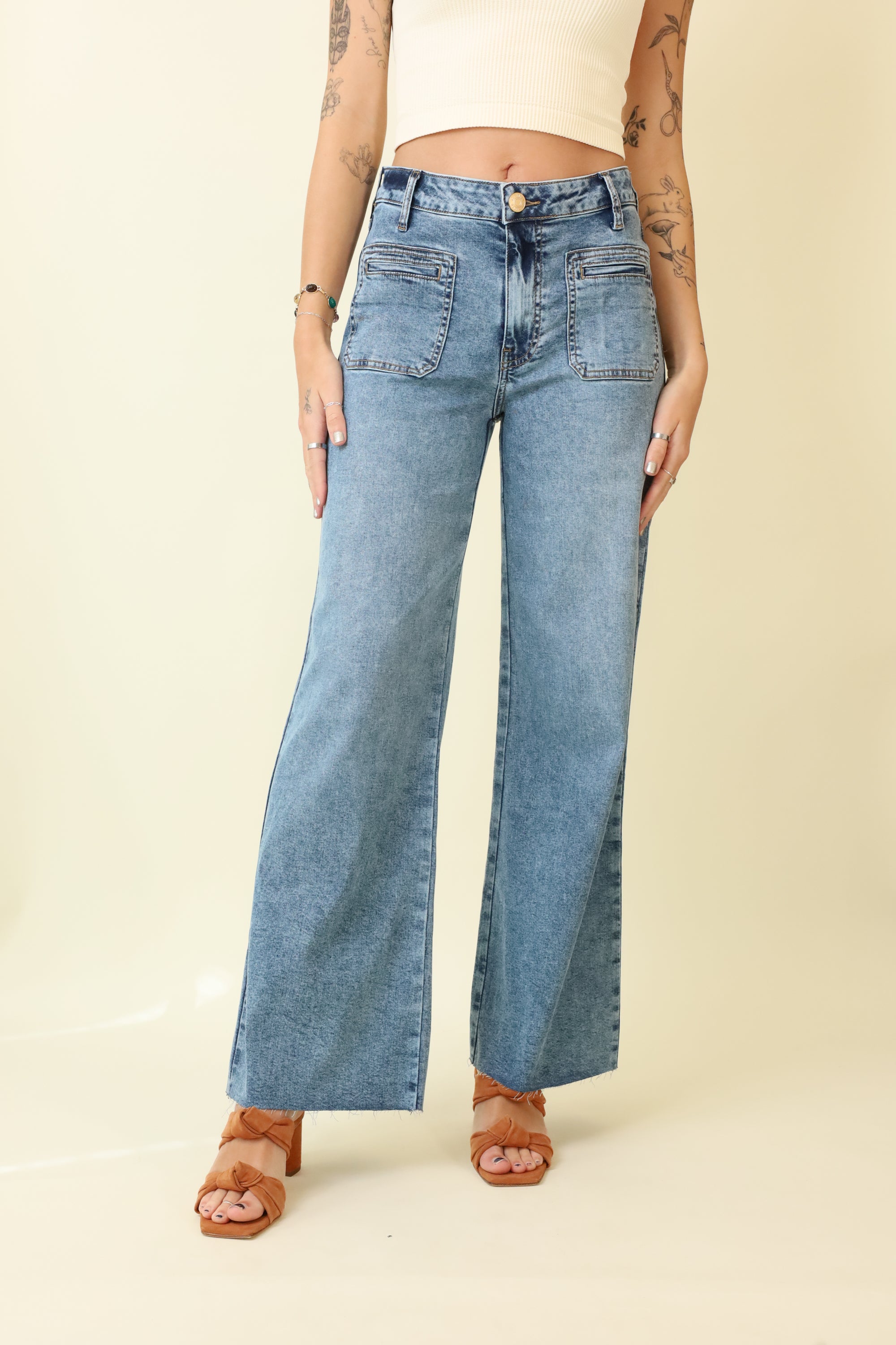 Meg Wide Leg Patch Pocket Jeans-Denim-Vixen Collection, Day Spa and Women's Boutique Located in Seattle, Washington