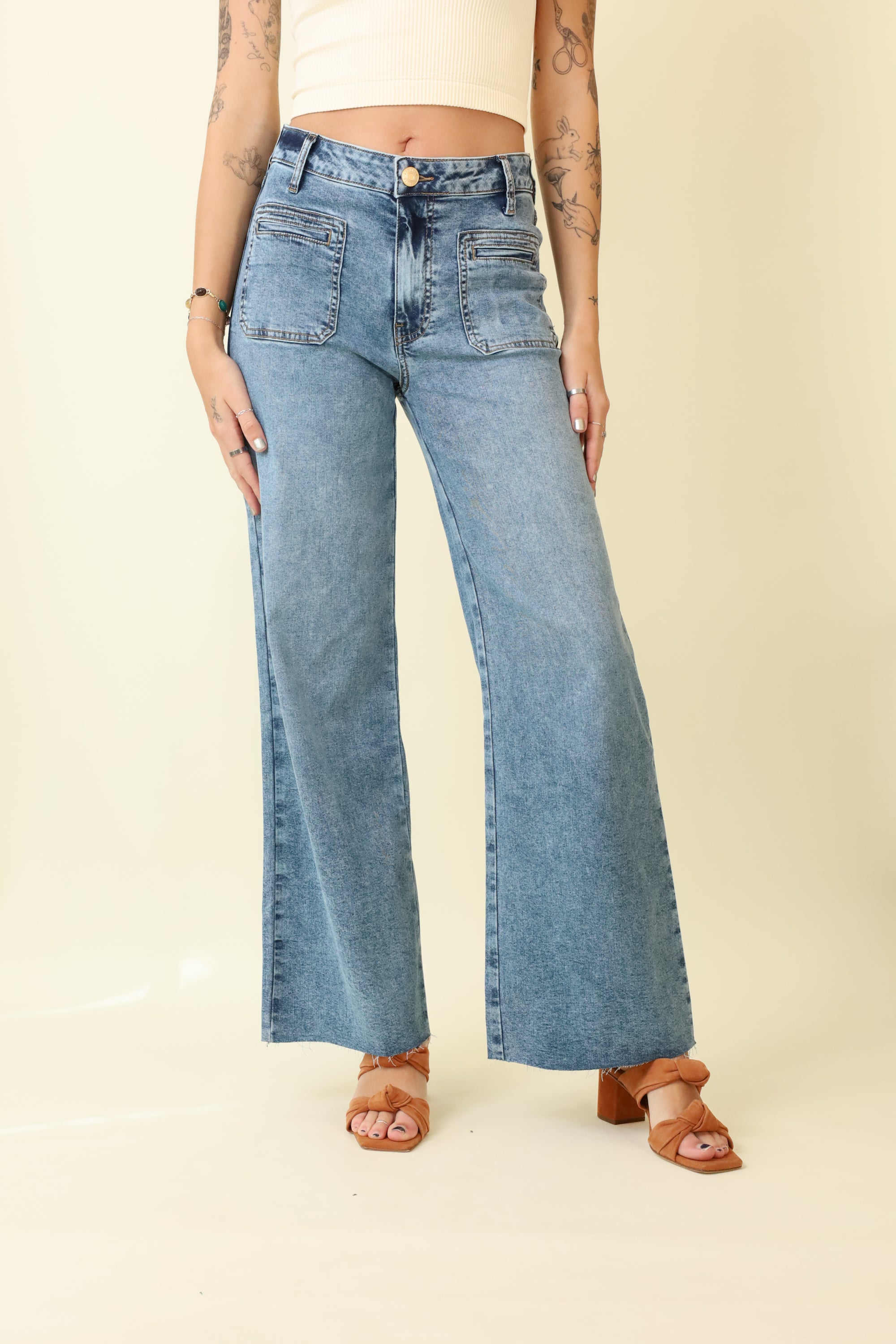 Meg Wide Leg Patch Pocket Jeans-Denim-Vixen Collection, Day Spa and Women's Boutique Located in Seattle, Washington