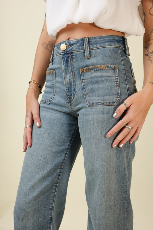 KUT Meg High Rise Wide Leg Patch Pockets Jeans-Denim-Vixen Collection, Day Spa and Women's Boutique Located in Seattle, Washington