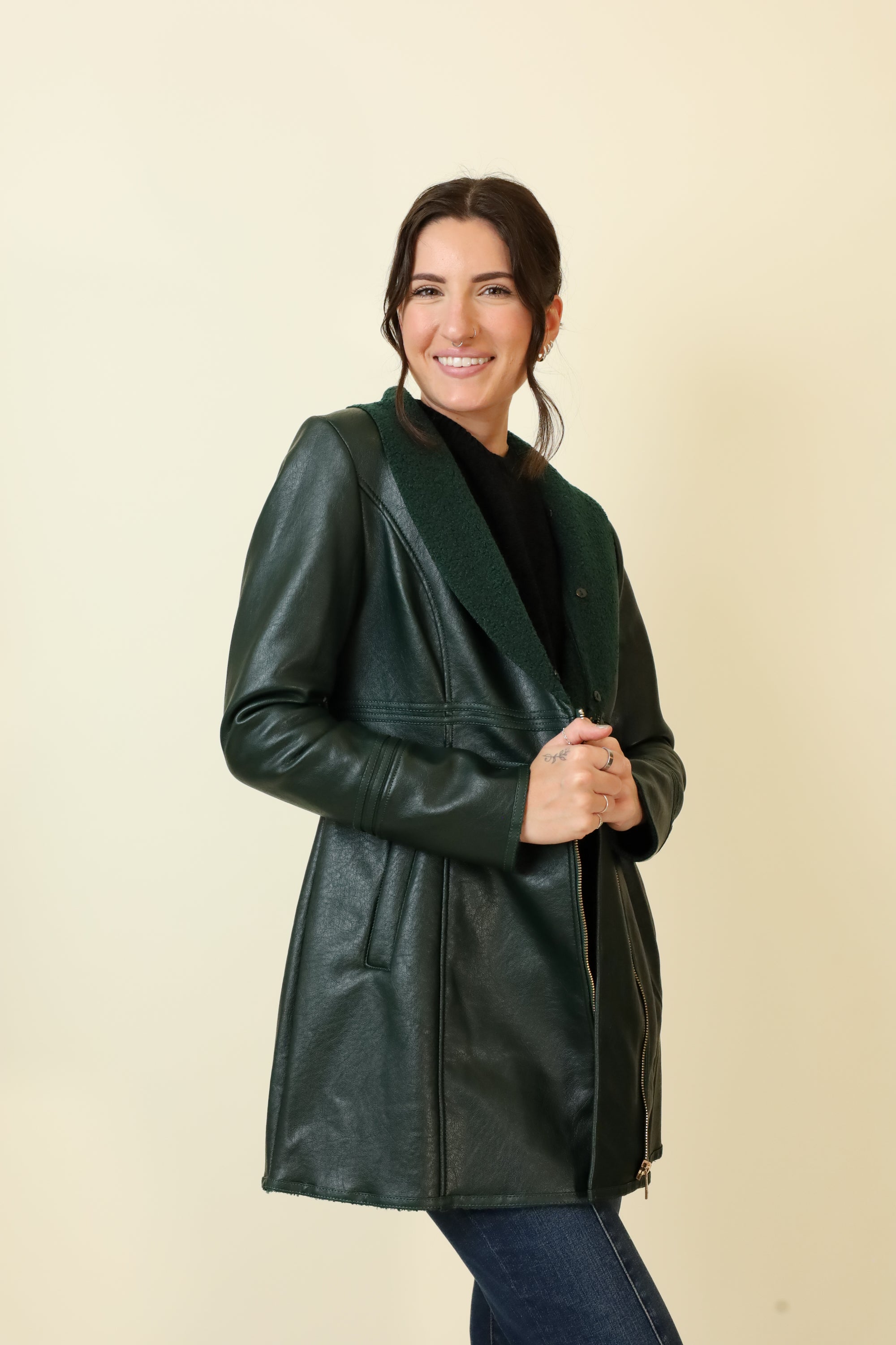 Feyra Faux Leather Coat-Outerwear-Vixen Collection, Day Spa and Women's Boutique Located in Seattle, Washington