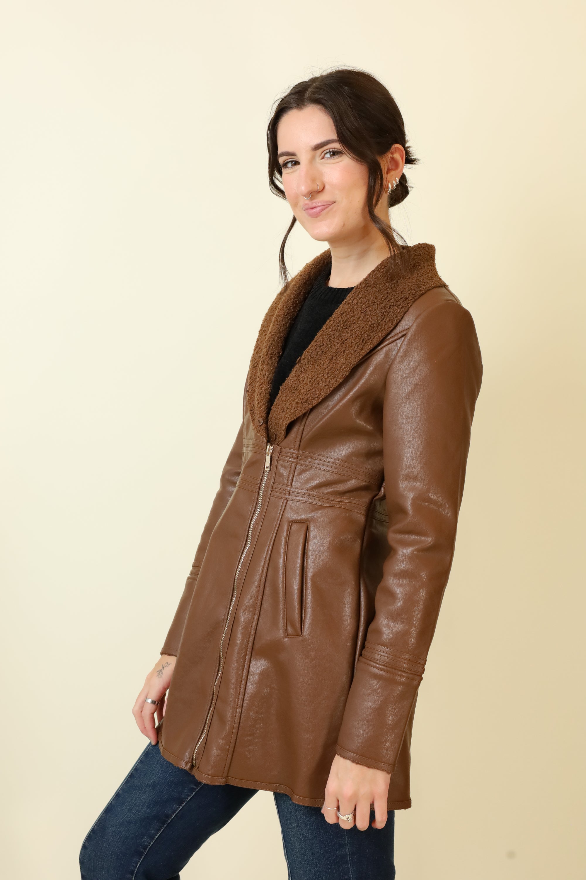 Feyra Faux Leather Coat-Outerwear-Vixen Collection, Day Spa and Women's Boutique Located in Seattle, Washington