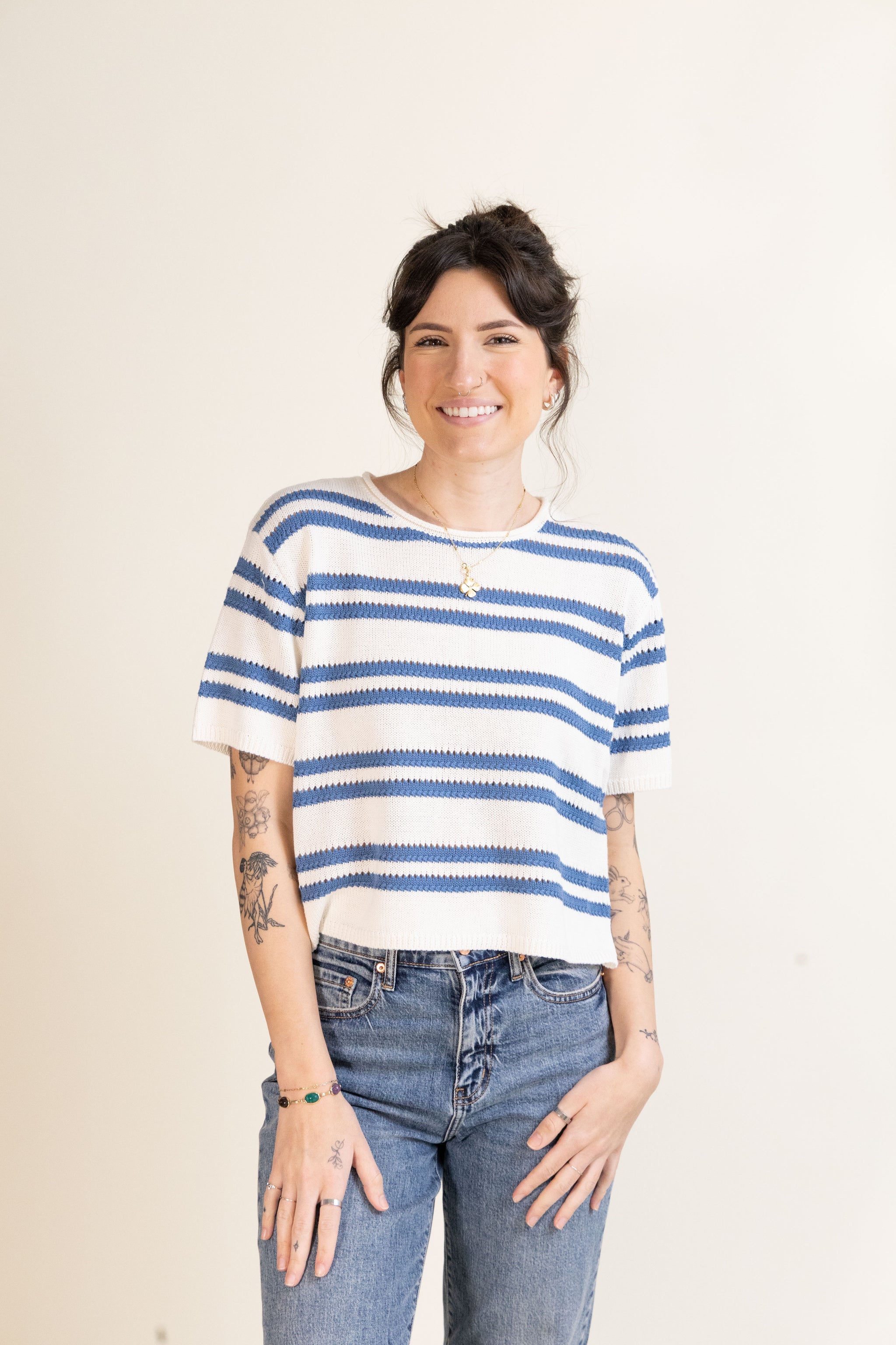 Prado Stripe Sweater Tee-Sweaters-Vixen Collection, Day Spa and Women's Boutique Located in Seattle, Washington