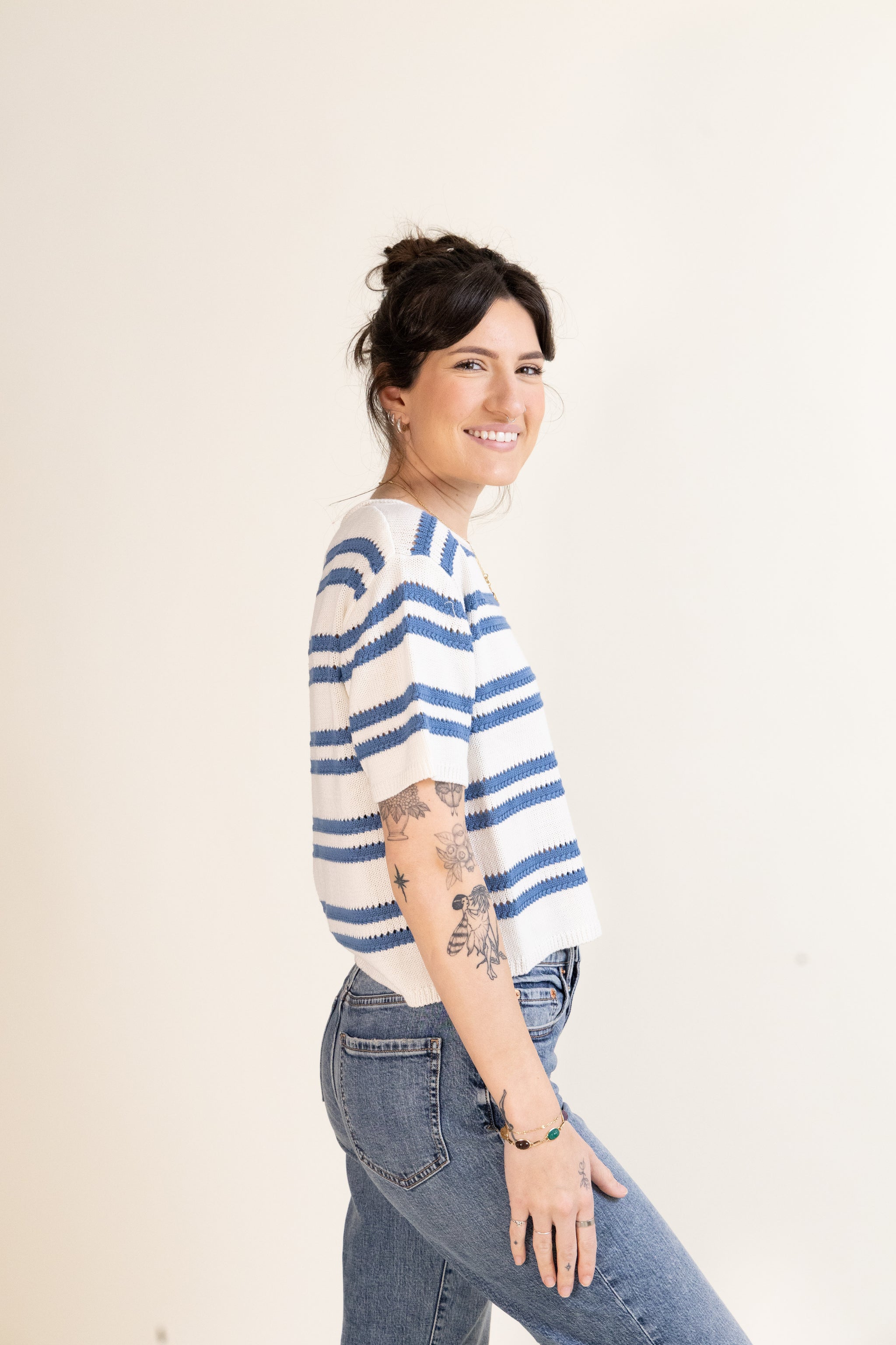 Prado Stripe Sweater Tee-Sweaters-Vixen Collection, Day Spa and Women's Boutique Located in Seattle, Washington