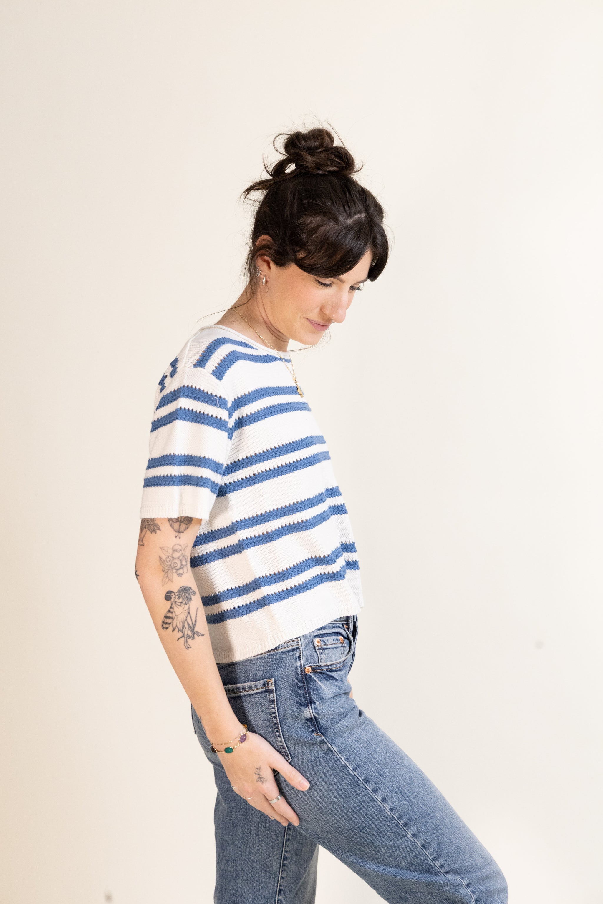 Prado Stripe Sweater Tee-Sweaters-Vixen Collection, Day Spa and Women's Boutique Located in Seattle, Washington