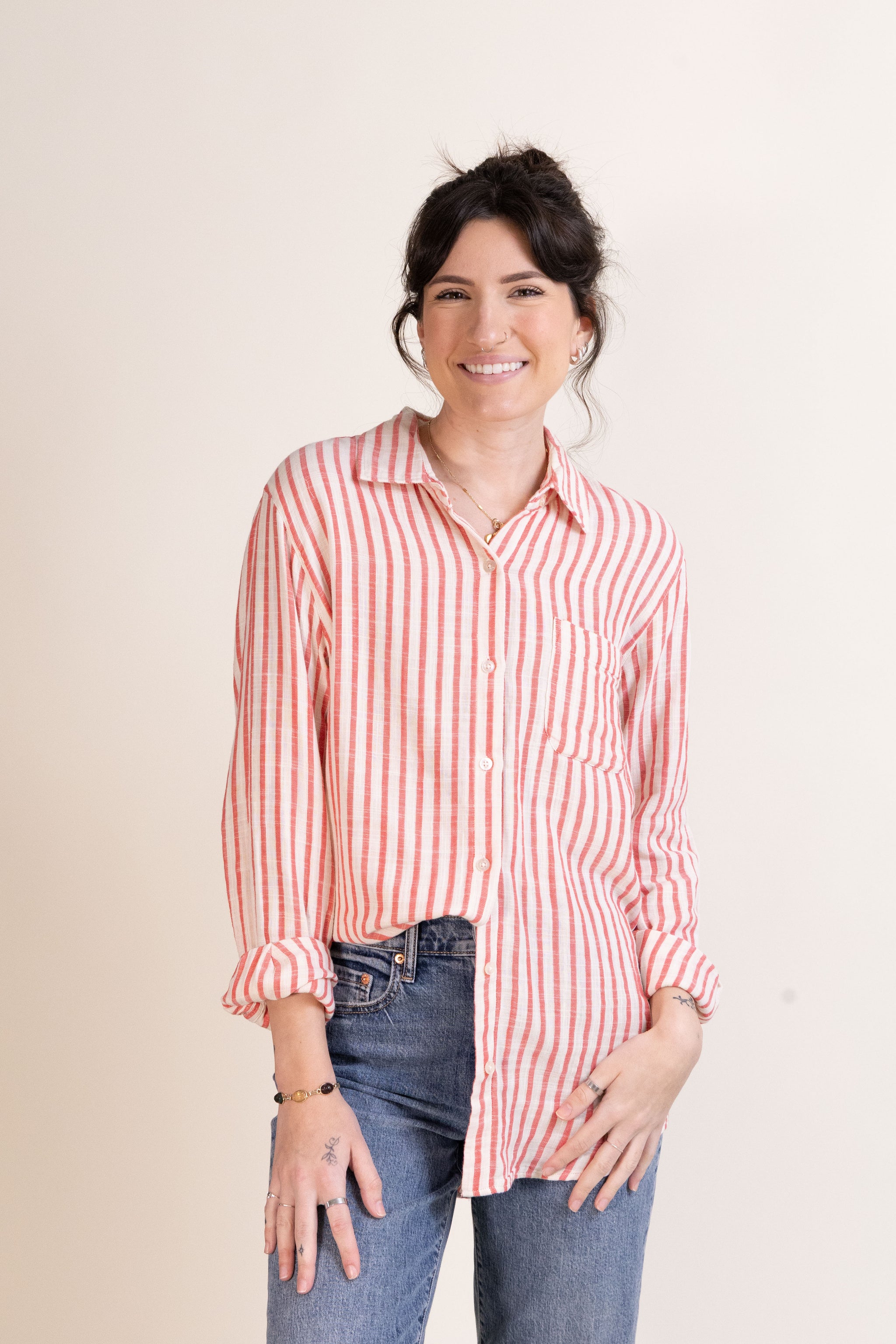 Saturdays Stripe Shirt-Long Sleeves-Vixen Collection, Day Spa and Women's Boutique Located in Seattle, Washington