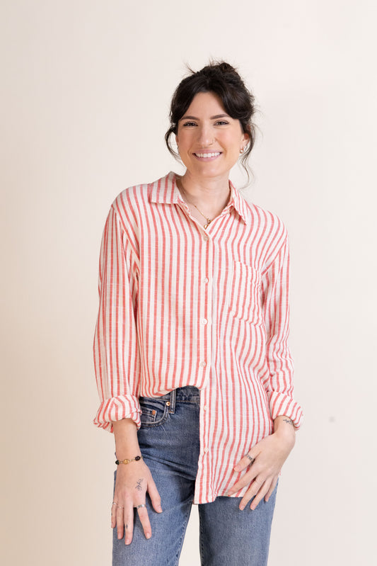 Saturdays Stripe Shirt-Long Sleeves-Vixen Collection, Day Spa and Women's Boutique Located in Seattle, Washington