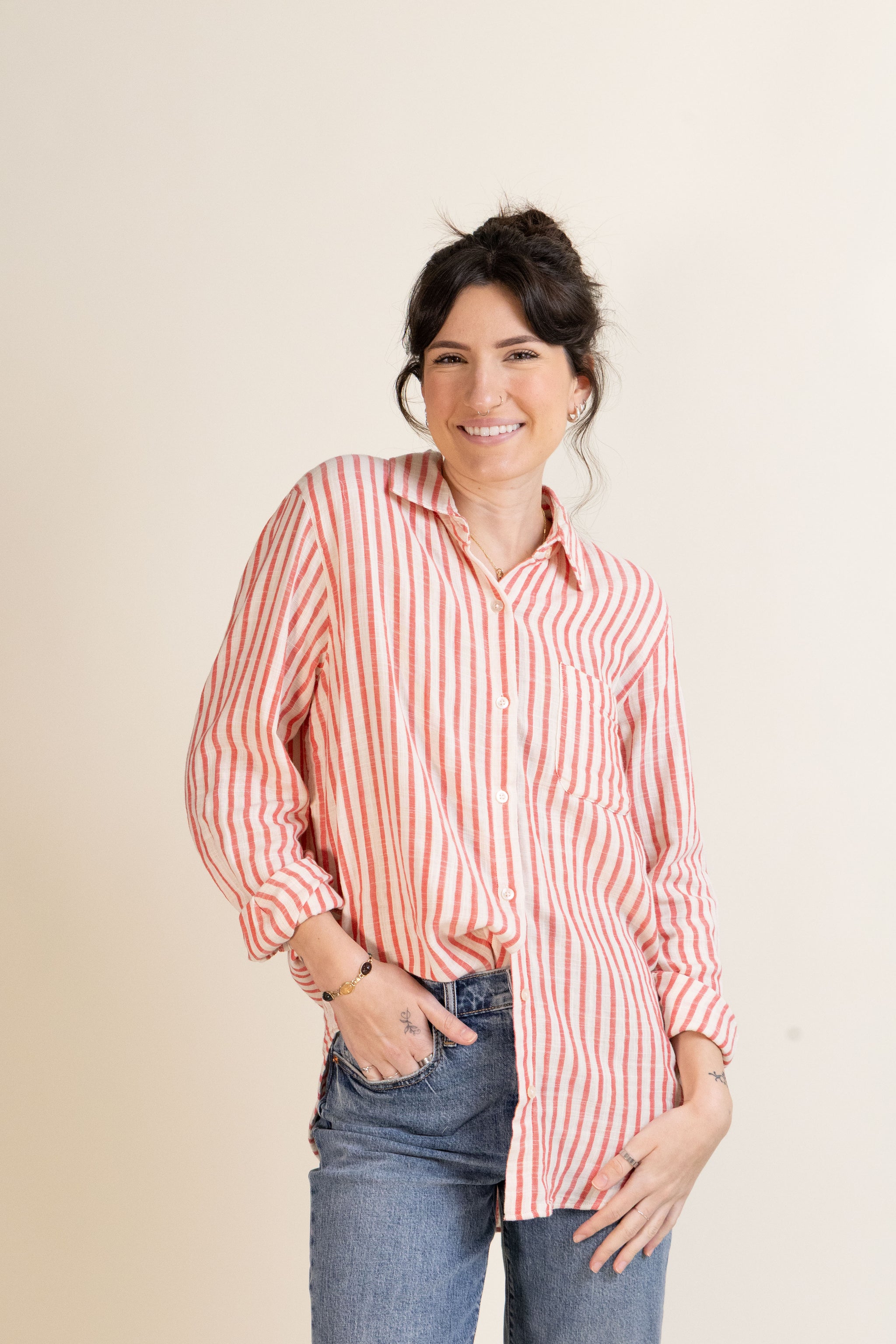 Saturdays Stripe Shirt-Long Sleeves-Vixen Collection, Day Spa and Women's Boutique Located in Seattle, Washington