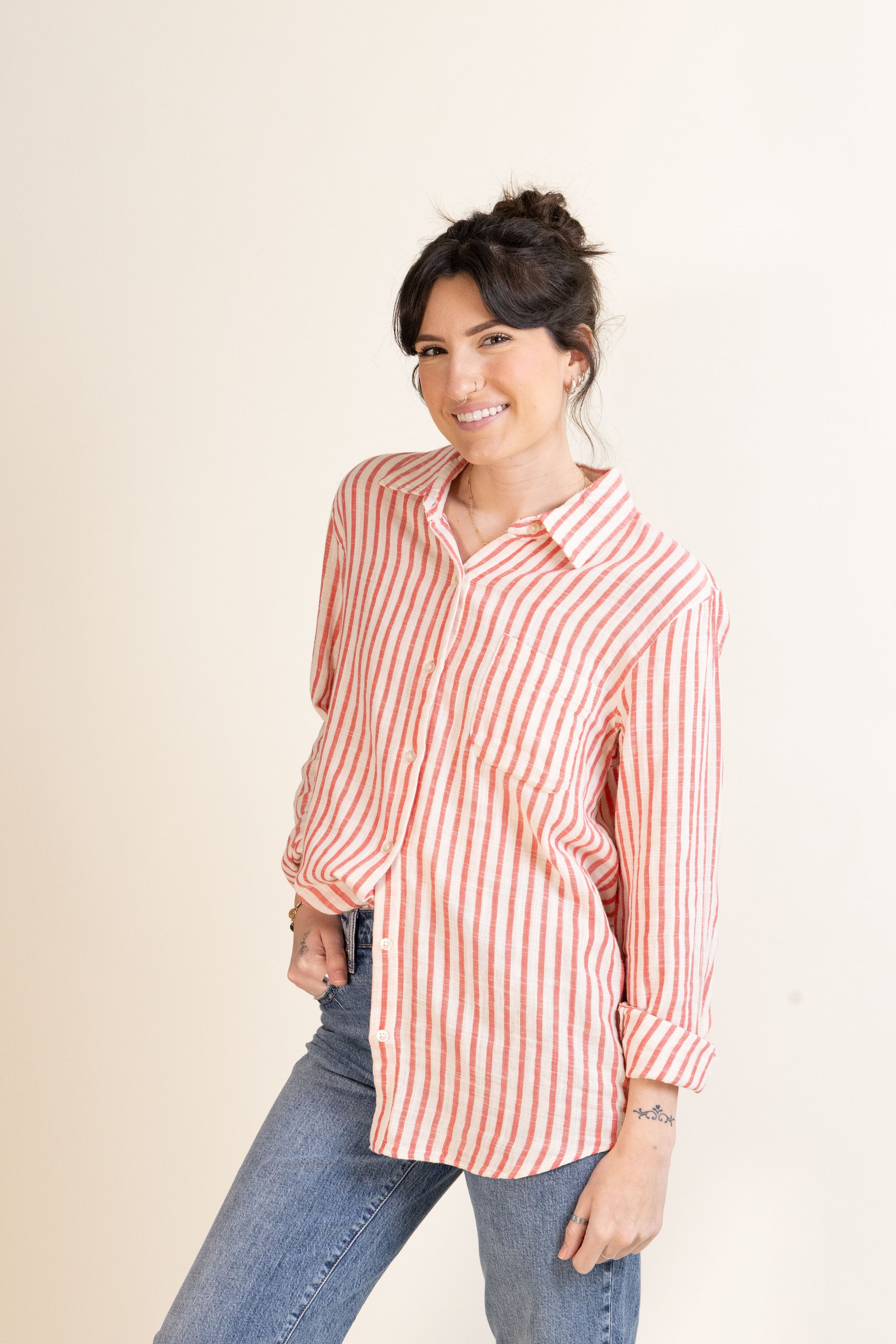 Saturdays Stripe Shirt-Long Sleeves-Vixen Collection, Day Spa and Women's Boutique Located in Seattle, Washington