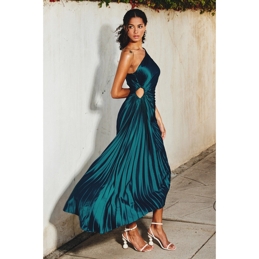 Olympia Asymmetrical Pleated Maxi Dress - Fresco Blue Fresco Blue / Large Olympia Asymmetrical Pleated Maxi Dress - Fresco Blue Fresco Blue / Large