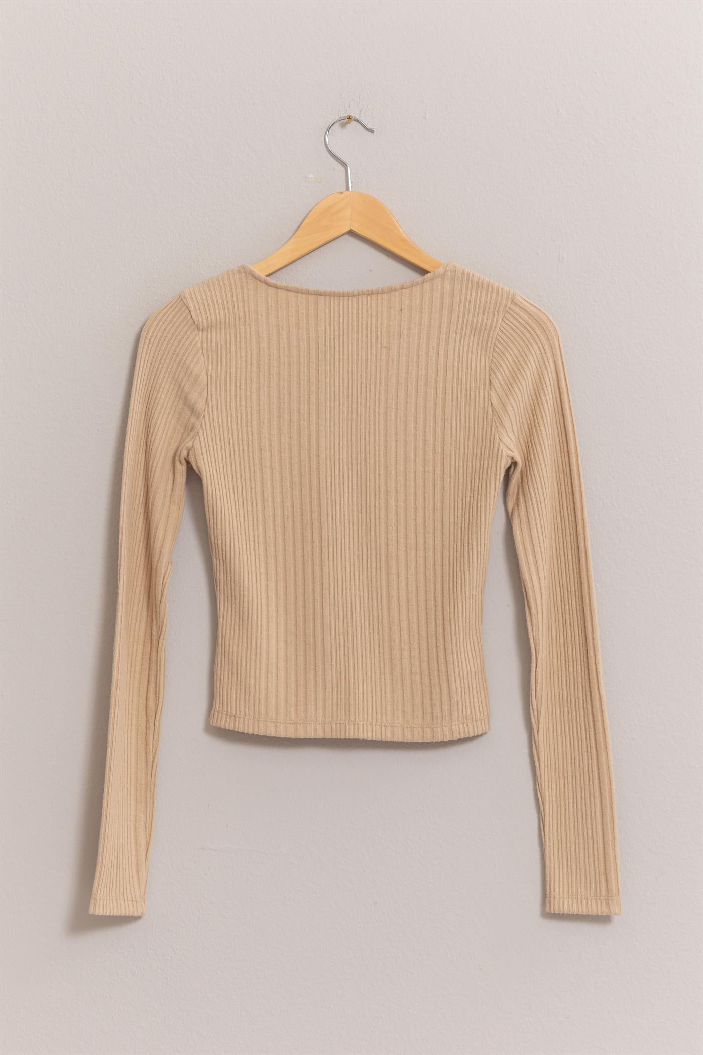 Cynthia Brushed Ribbed Button Front Top-Sweaters-Vixen Collection, Day Spa and Women's Boutique Located in Seattle, Washington