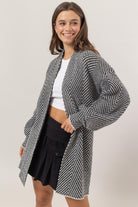 Alora Herringbone Cardigan-Cardigans-Vixen Collection, Day Spa and Women's Boutique Located in Seattle, Washington