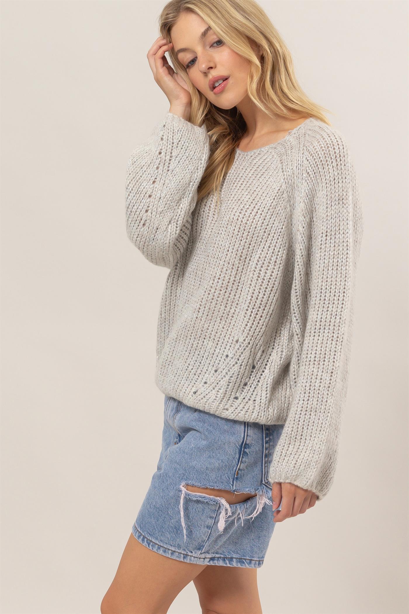 Melange Knit Pullover-Sweaters-Vixen Collection, Day Spa and Women's Boutique Located in Seattle, Washington