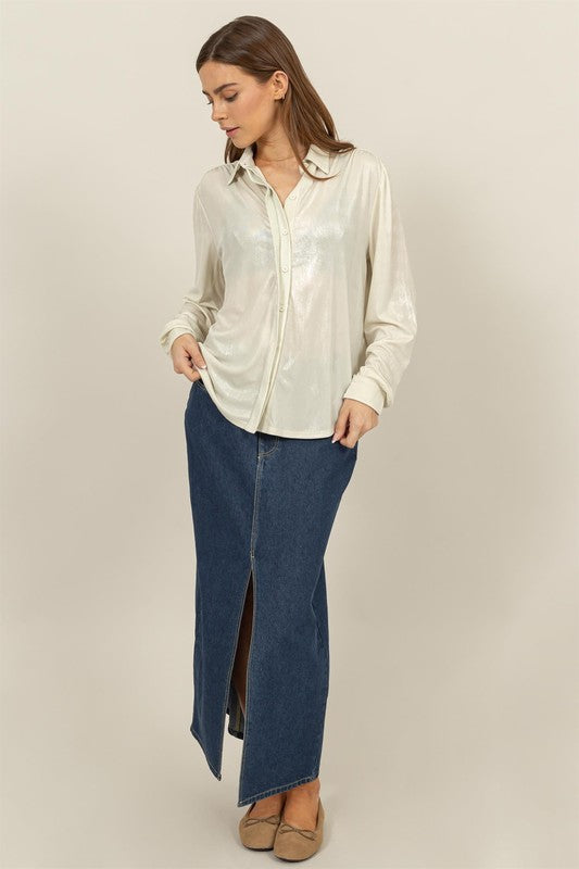 Lustre Puff Sleeve Blouse-Long Sleeves-Vixen Collection, Day Spa and Women's Boutique Located in Seattle, Washington