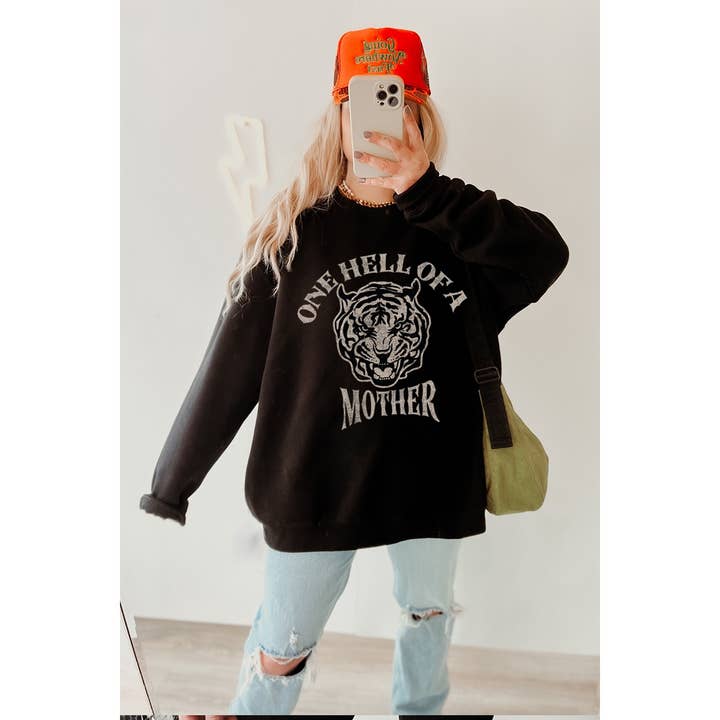 One Hell of A Mother Graphic Sweatshirt-Sweatshirts-Vixen Collection, Day Spa and Women's Boutique Located in Seattle, Washington