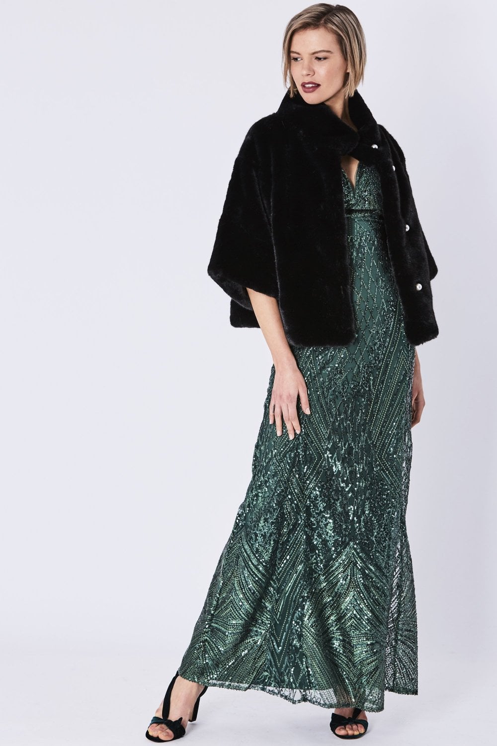 Faux Fur Jacket With Pearls-Outerwear-Vixen Collection, Day Spa and Women's Boutique Located in Seattle, Washington